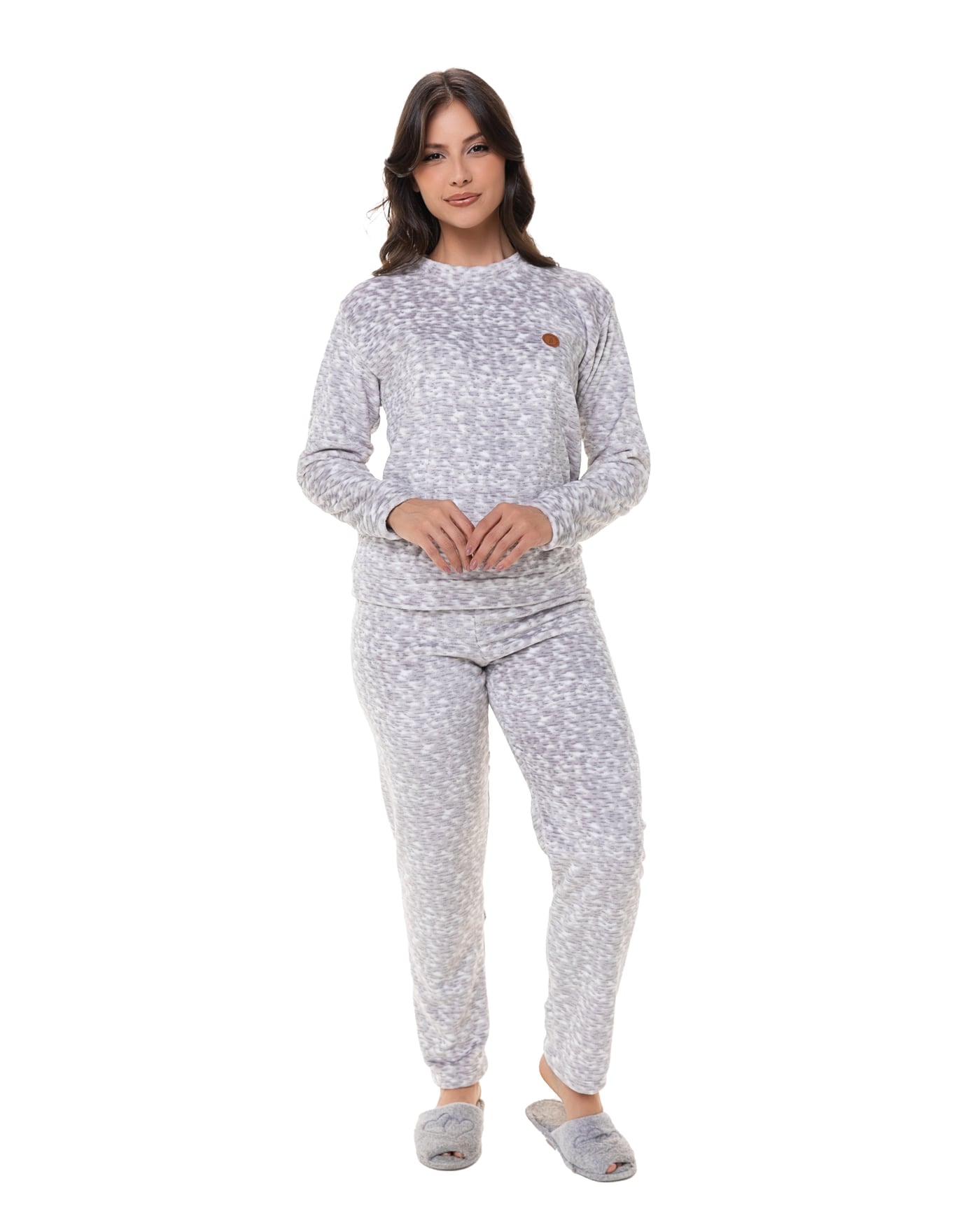 Pijama longo fleece mescla feminino, ref. 22231