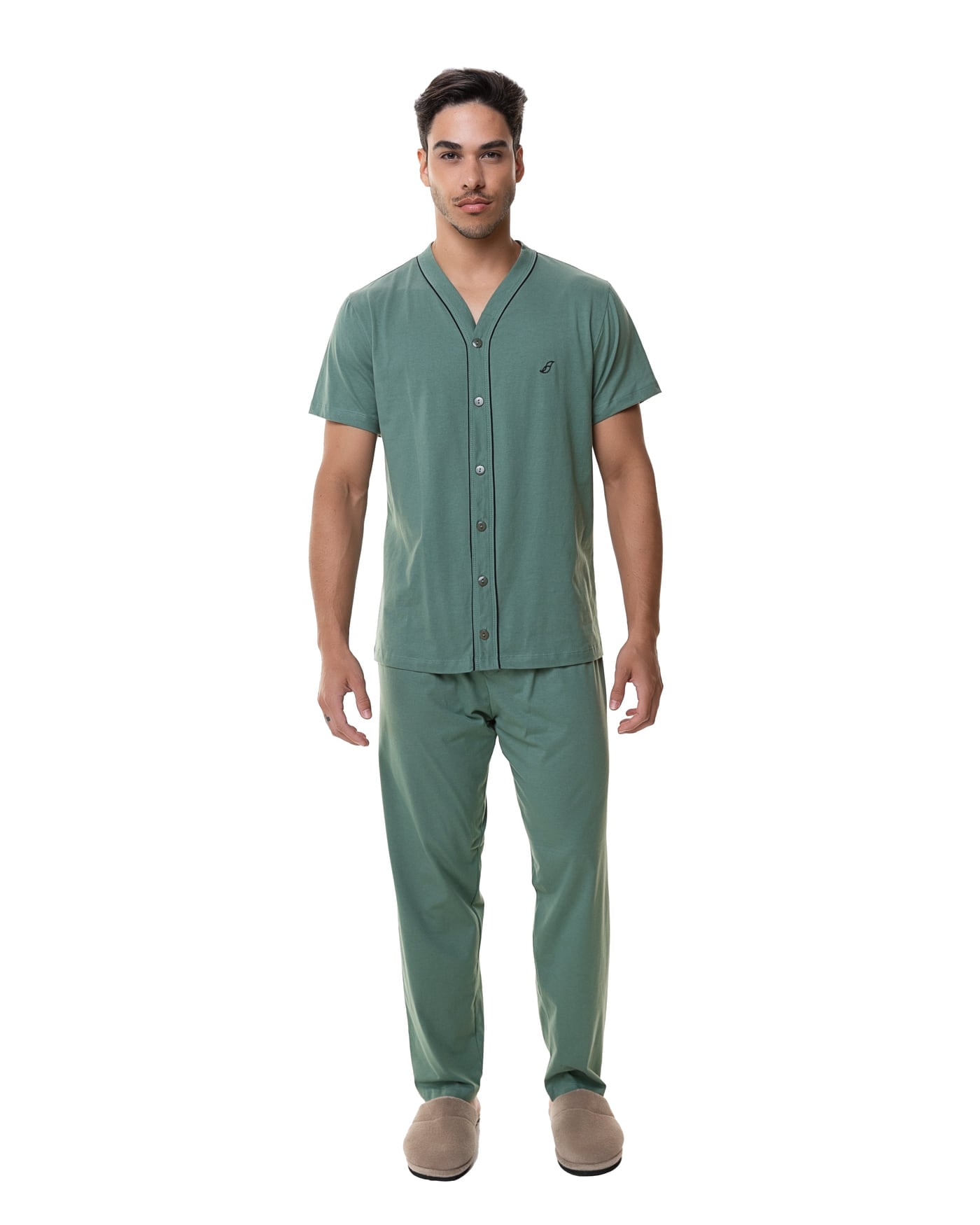 Pijama aberto com calça 100% algodão masculino, ref. 22119
