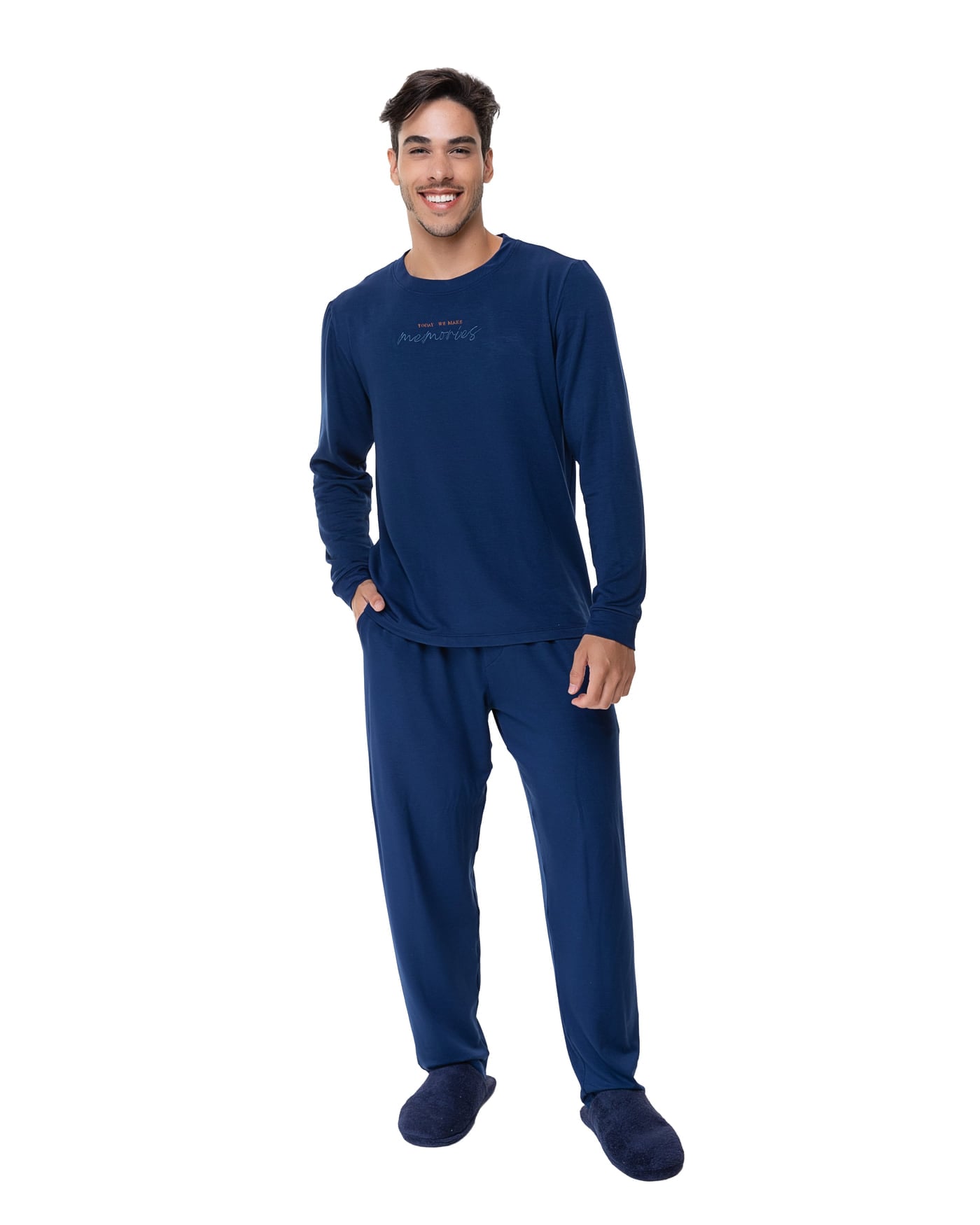Pijama longo moletinho visco masculino, ref. 22214