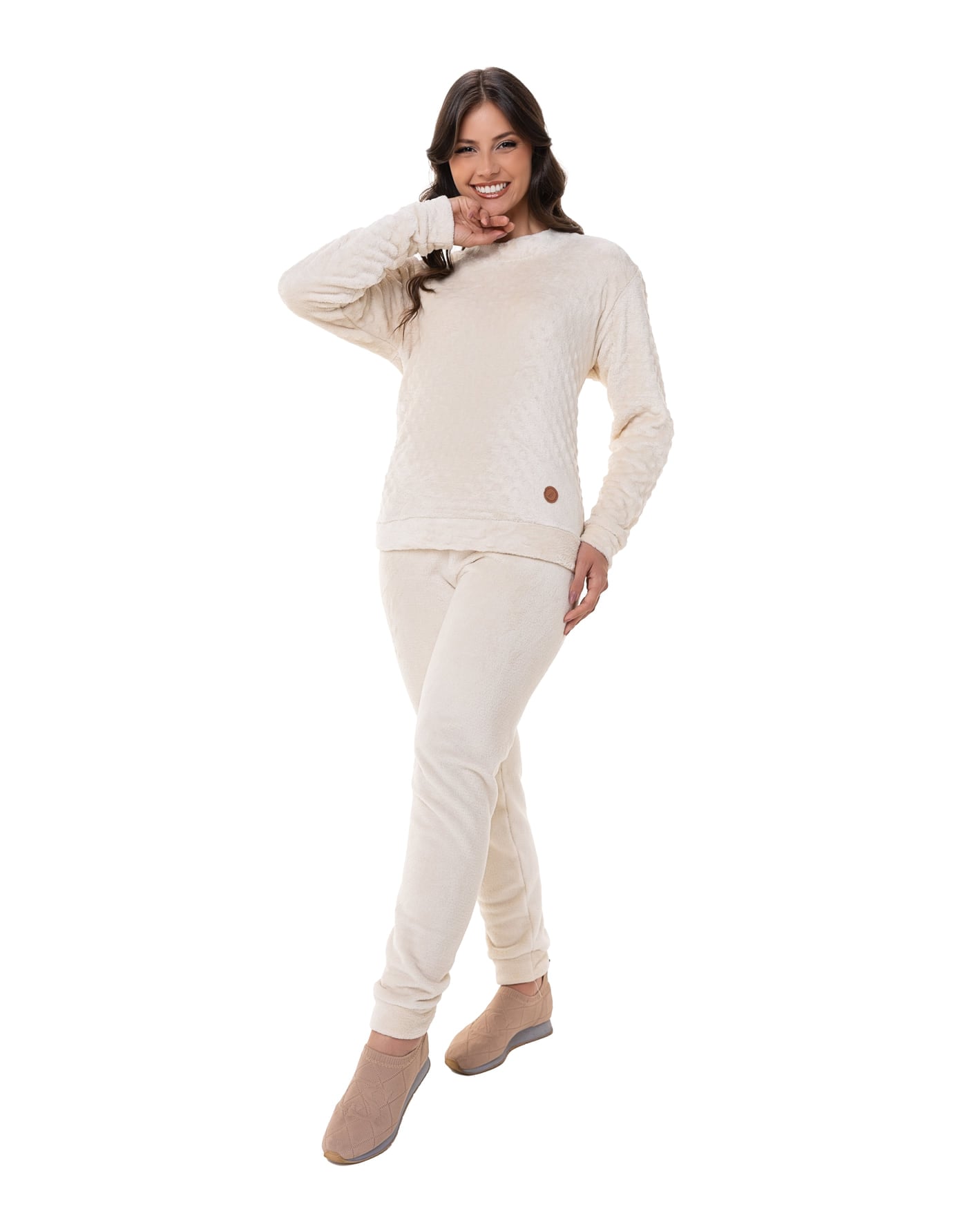 Pijama longo fleece pipoquinha feminino, ref. 22215