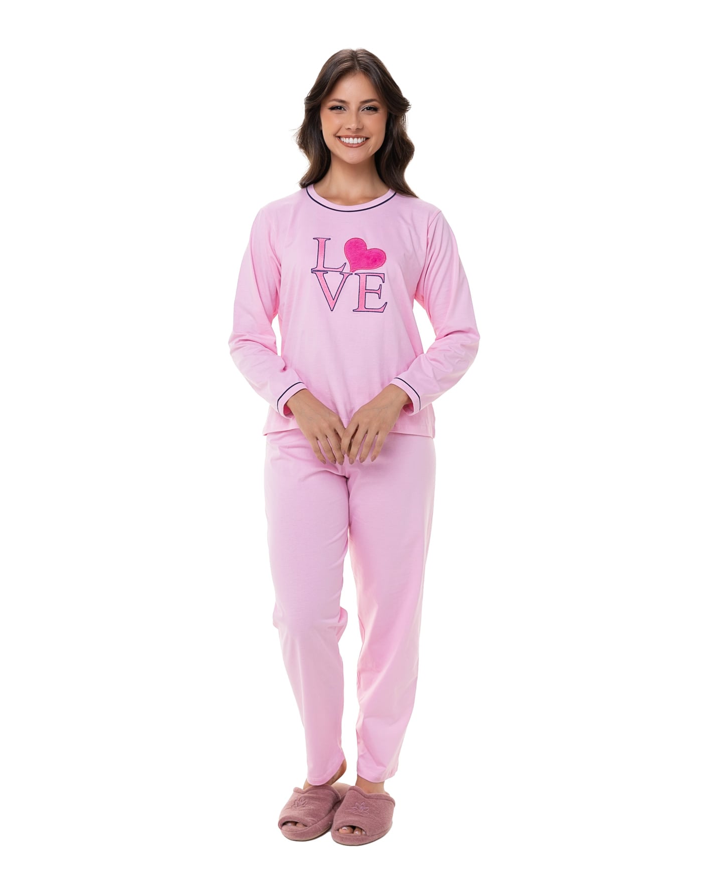 Pijama longo bordado 100% algodão, ref. 2271