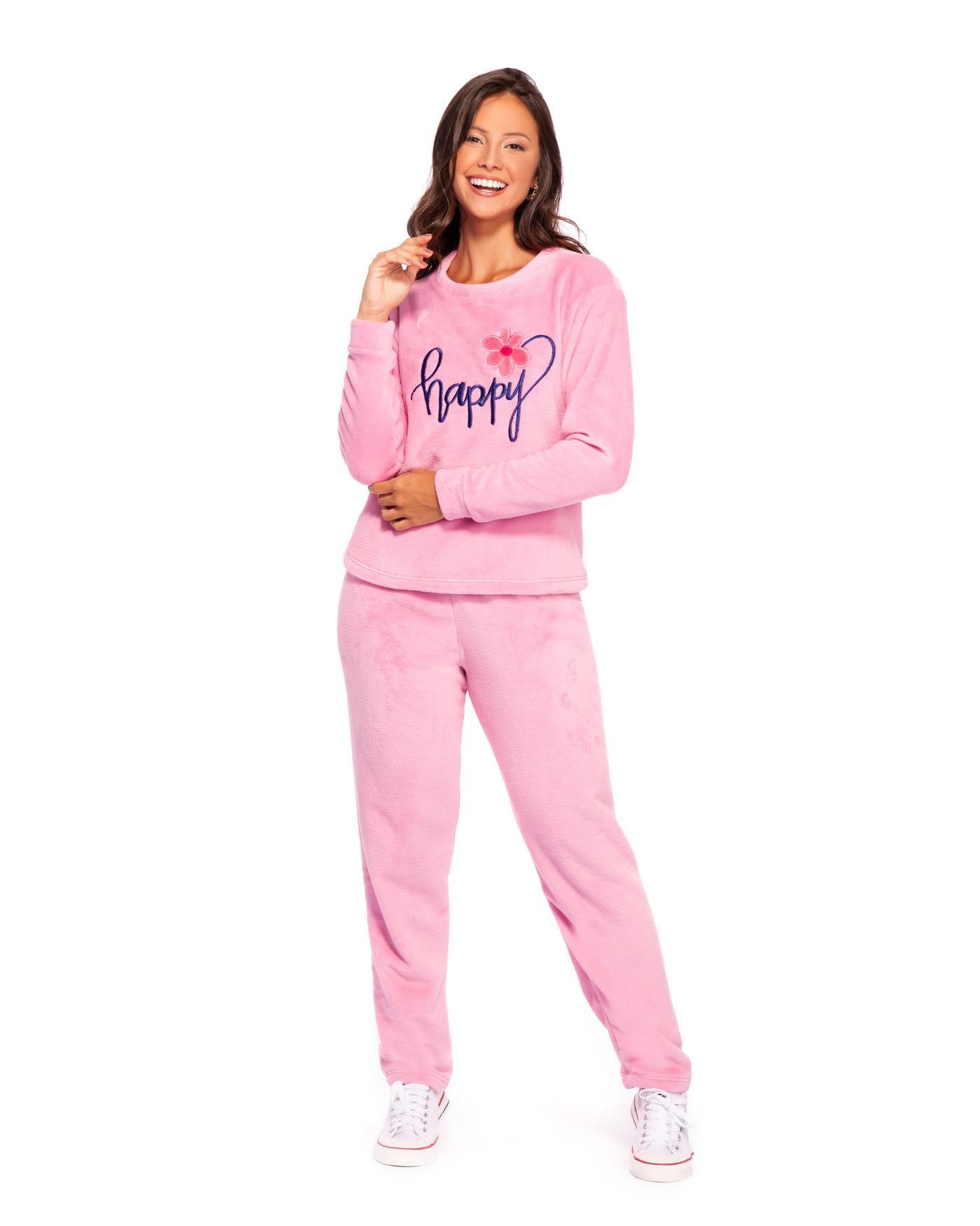Pijama longo de fleece bordado, ref. 2280