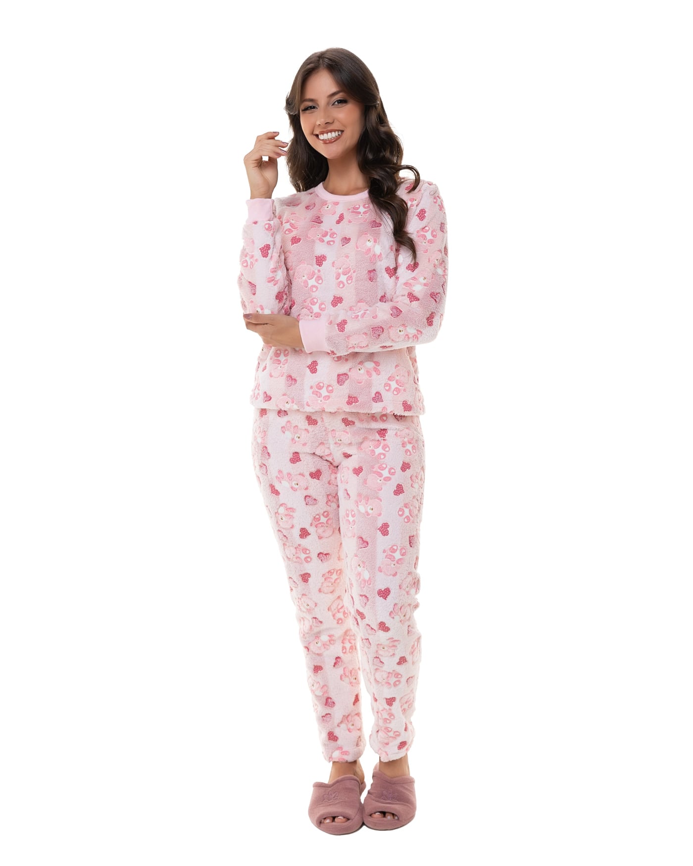 Pijama longo de fleece estampado, ref. 2281